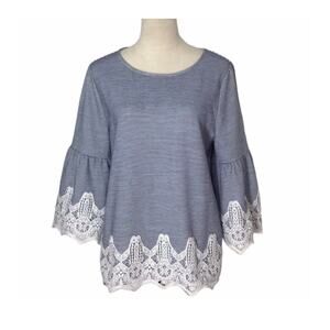 Chico’s Blue and White Striped Lace Blouse size 0/small